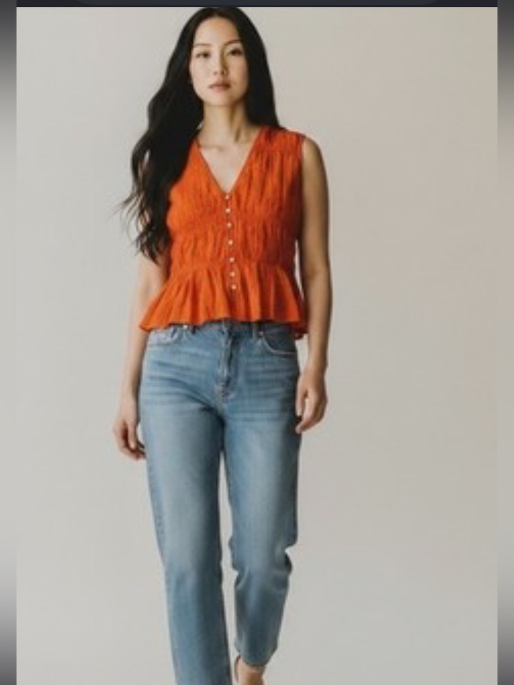 Frame Denim Crinkle Button-Front V-Neck Peplum Tank 299$ retail